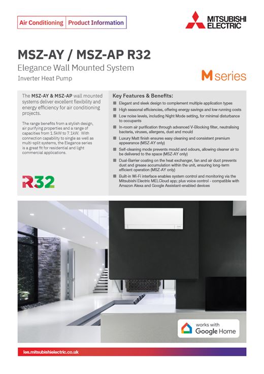Cover of the Mitsubishi Electric MSZ-AY and MSZ-AP product information sheet