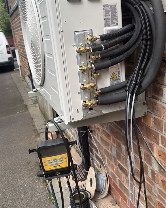 Samsung multi-split outdoor unit during installation in Heaton Chapel